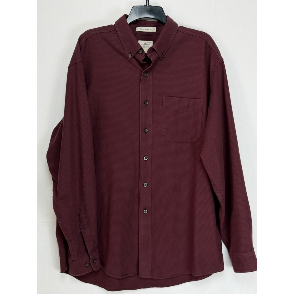 L.L.Bean Mens 100% Cotton Shirt L Burgundy Traditional Fit Button Down 298276